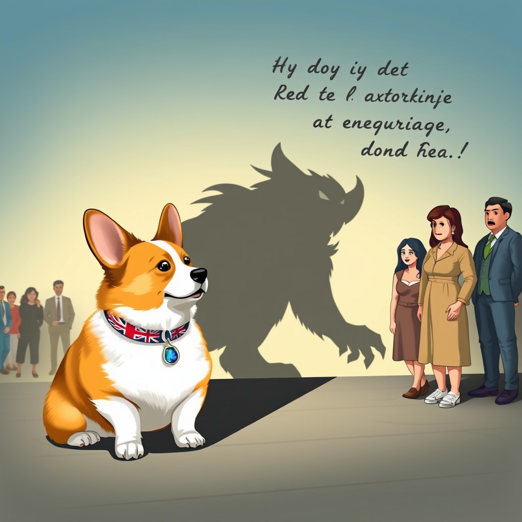 Whimsical Corgi Shadow: A Playful Contrast of Innocence and Fear