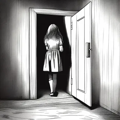 As the door slowly creaked open, the young girl peered into the dark hole in horror, unsure of what was lurking inside.