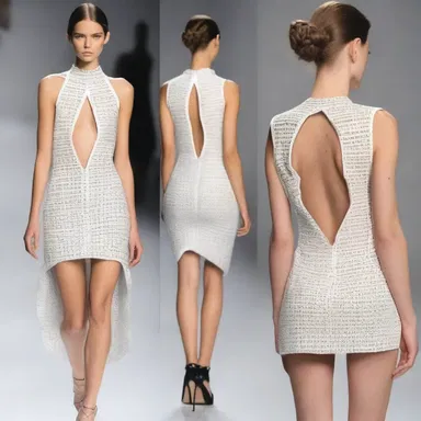 The designer created a unique dress with a hole in the back, making it a trendy and edgy fashion statement.