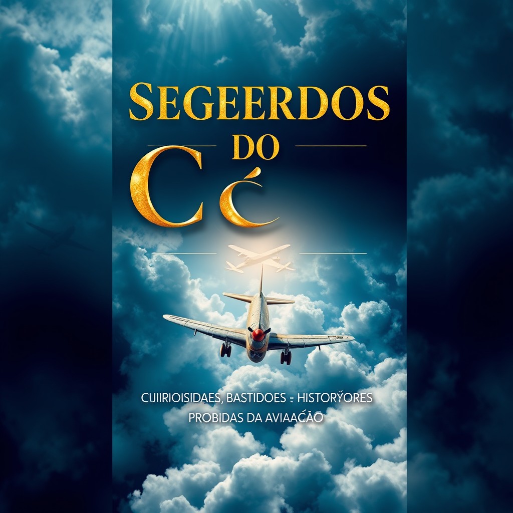 A captivating ebook cover for a book titled 'Segredos do Céu: Curiosidades, Bastidores e Histórias Proibidas da Aviação'