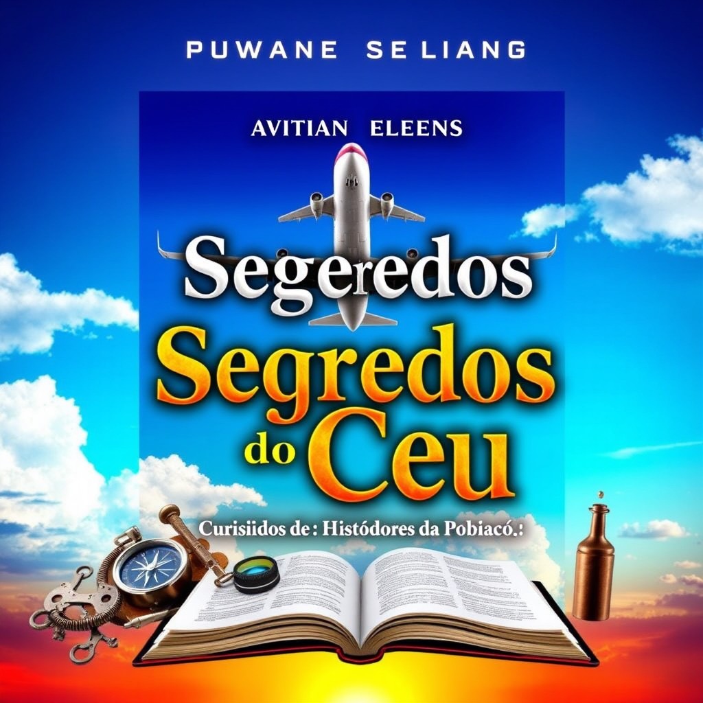 A stunning and eye-catching ebook cover for 'Segredos do Céu: Curiosidades, Bastidores e Histórias Proibidas da Aviação'