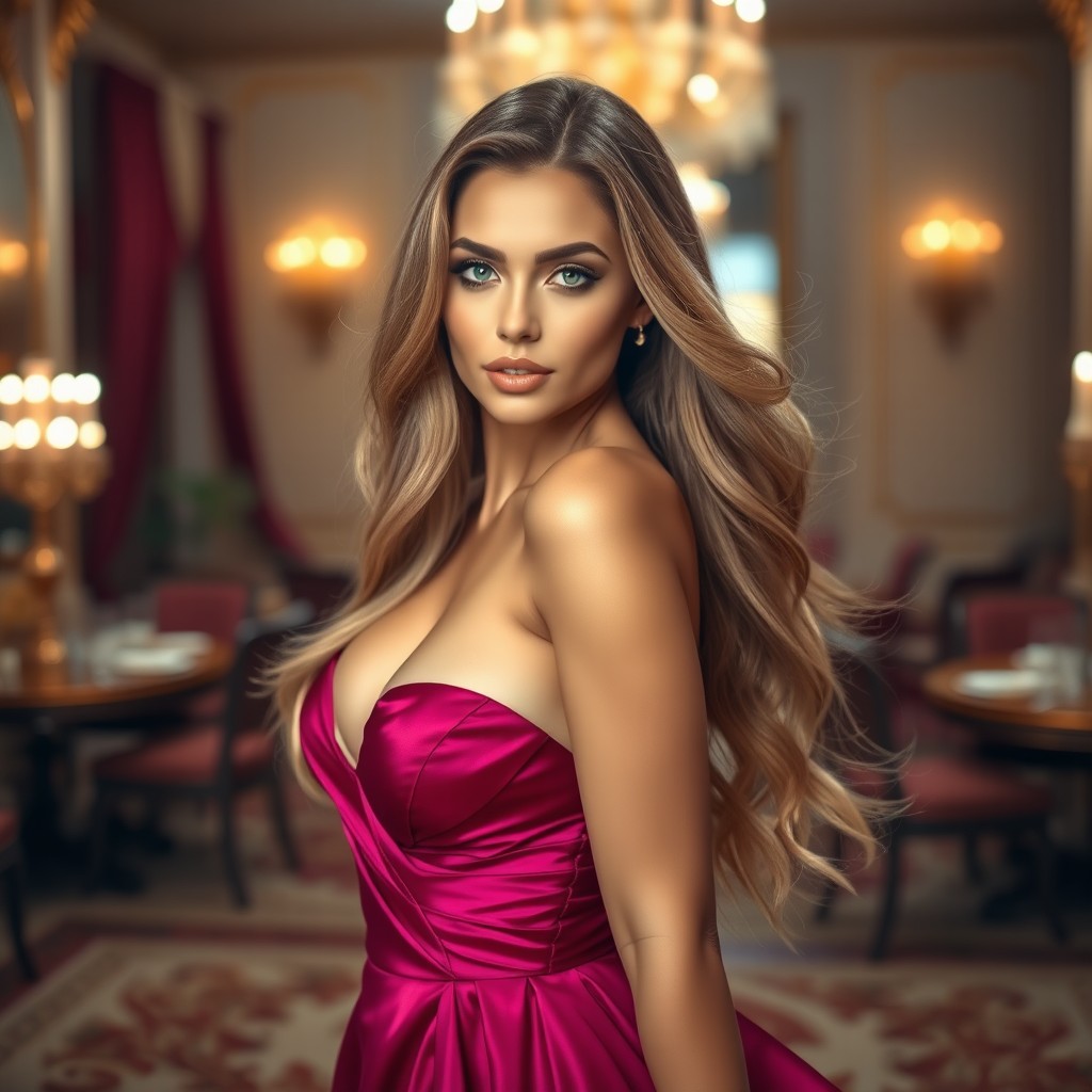 A captivating and alluring portrait of a glamorous woman in a stunning evening gown, exuding confidence and allure