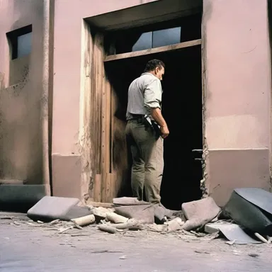 The action movie featured a scene where the hero used explosives to hole the door and enter the building.