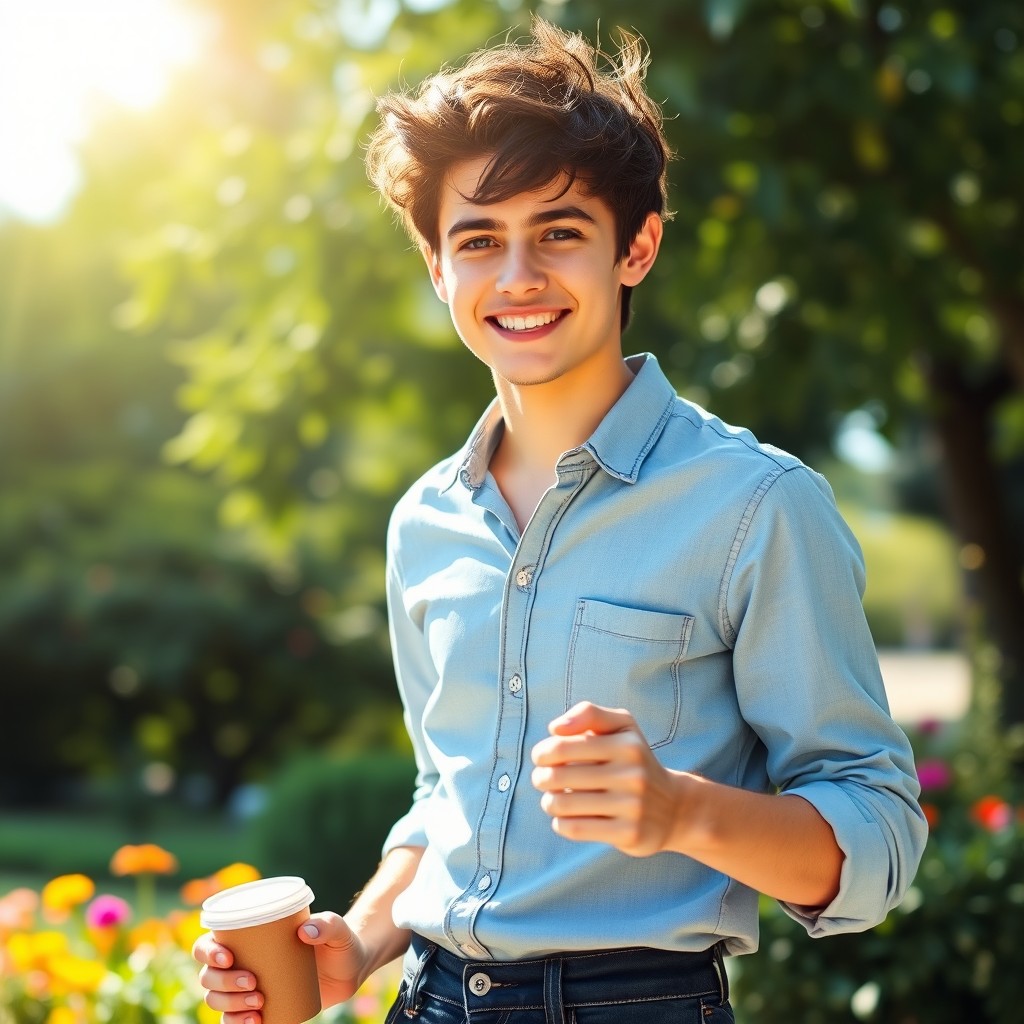 A charming and friendly young man named Theo, smiling warmly