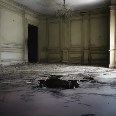 As the character approached the eerie mansion, they noticed a dark hole in the floor, filled with unknown horrors.