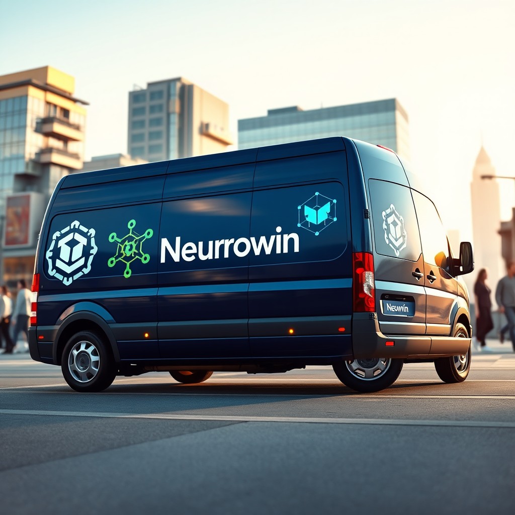 A stylized van, prominently featuring unique and eye-catching logos of "Neurowin" on its sides