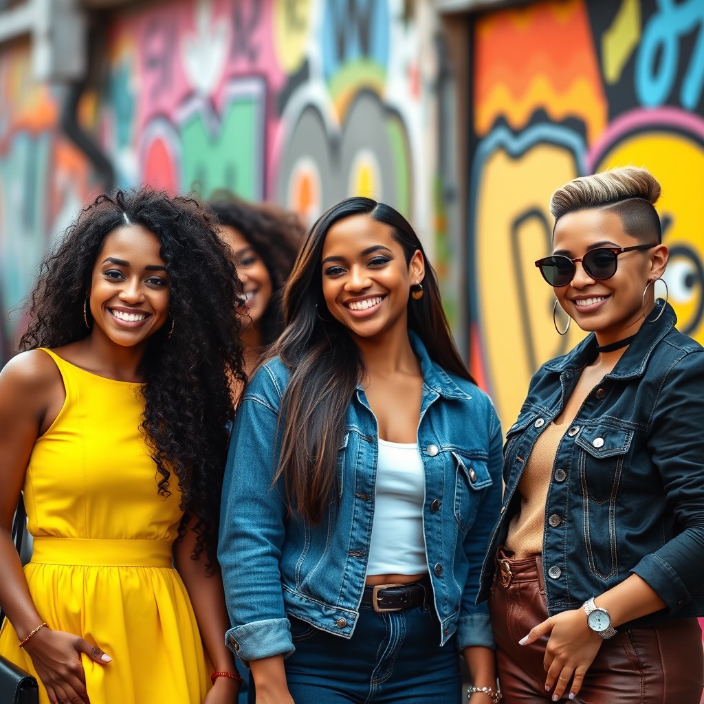 A group of diverse women representing various ethnicities and styles, showcasing confidence and friendship