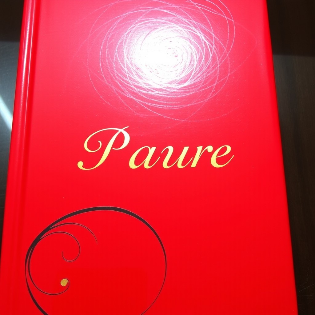 A vibrant red cover for a book, featuring an abstract design with swirling patterns and a glossy finish
