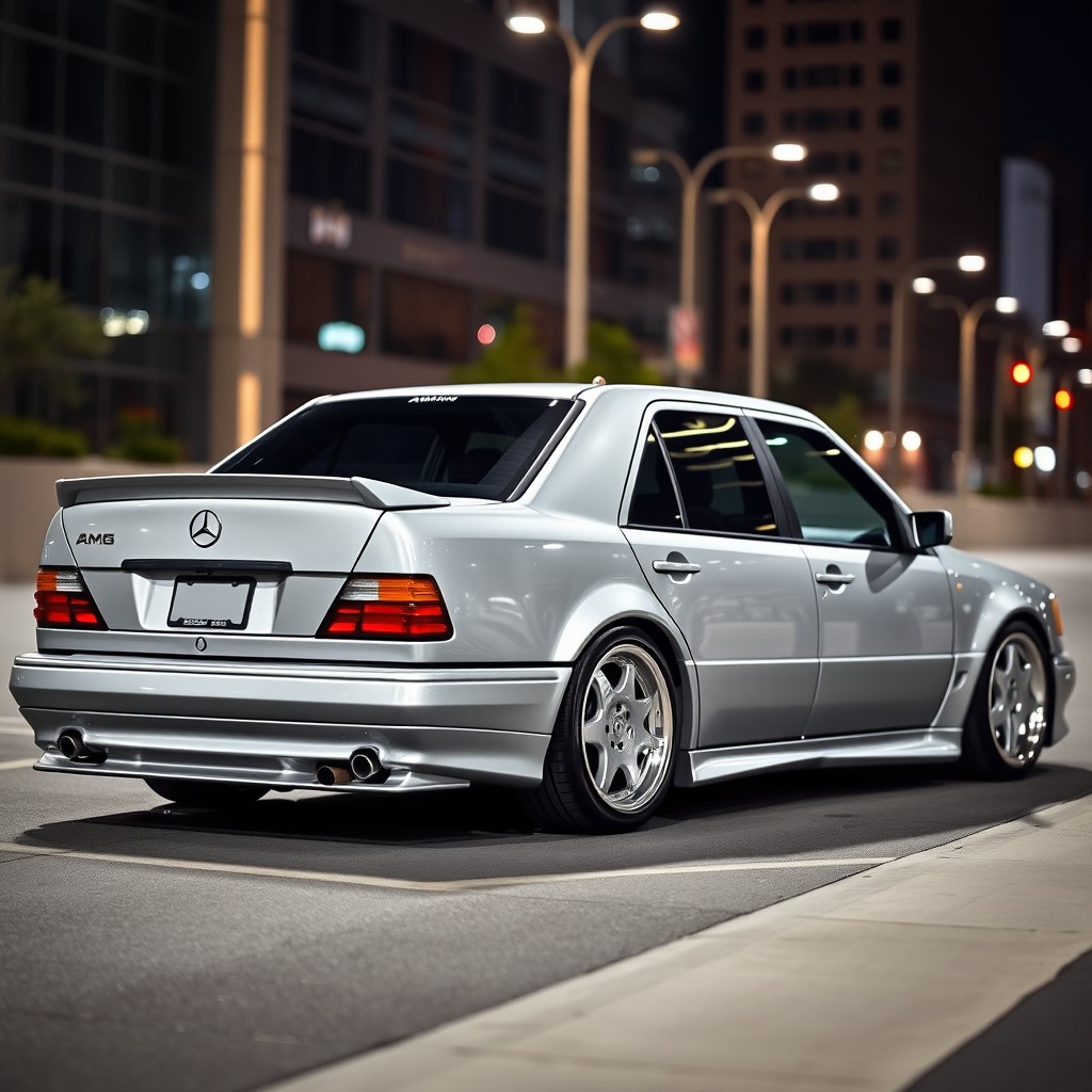 A stunning silver Mercedes-Benz W202, beautifully lowered for an aggressive stance