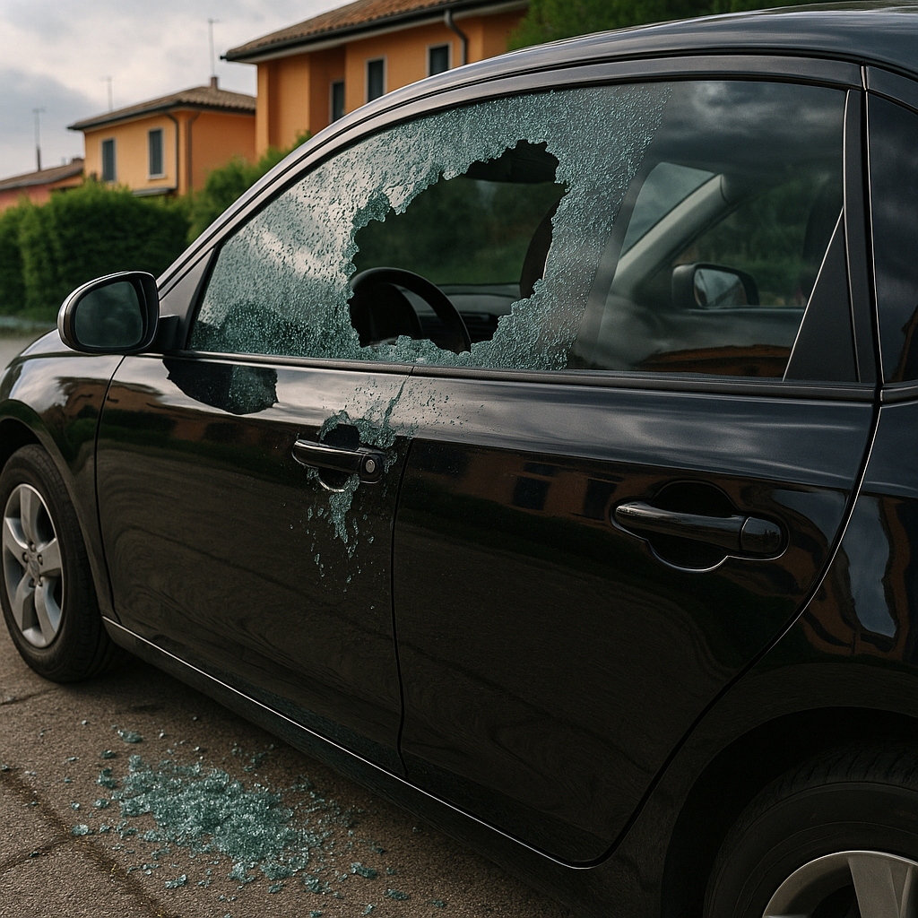 Could you please make it looks like the window of the car was broken?