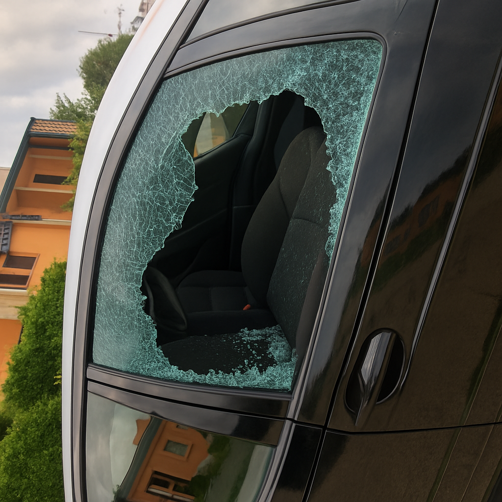 Could you please use this photo and make it look like the window was broken? Don't change the car or the perspective. Keep the photo that I sent you, just make it look like the windows was broken