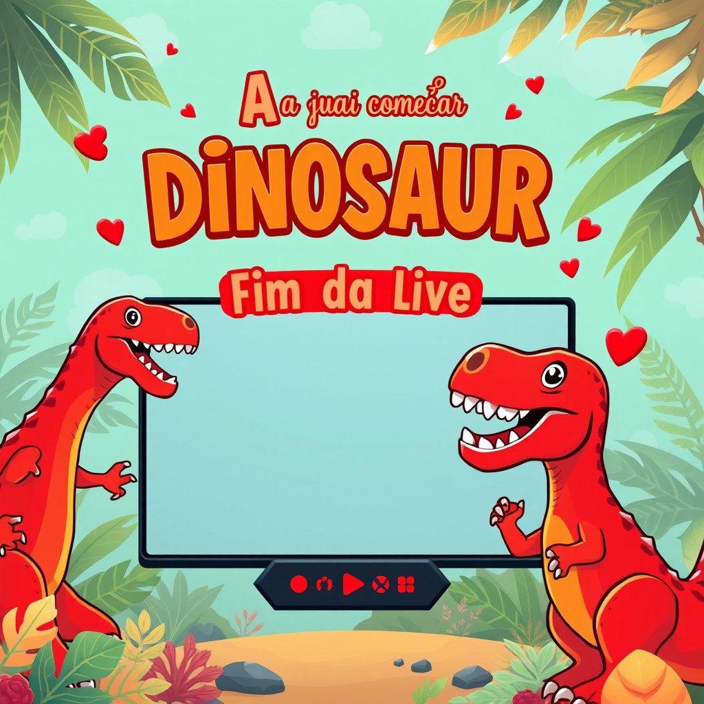 A vibrant and playful dinosaur-themed stream overlay for gamers, featuring striking red accents and styling