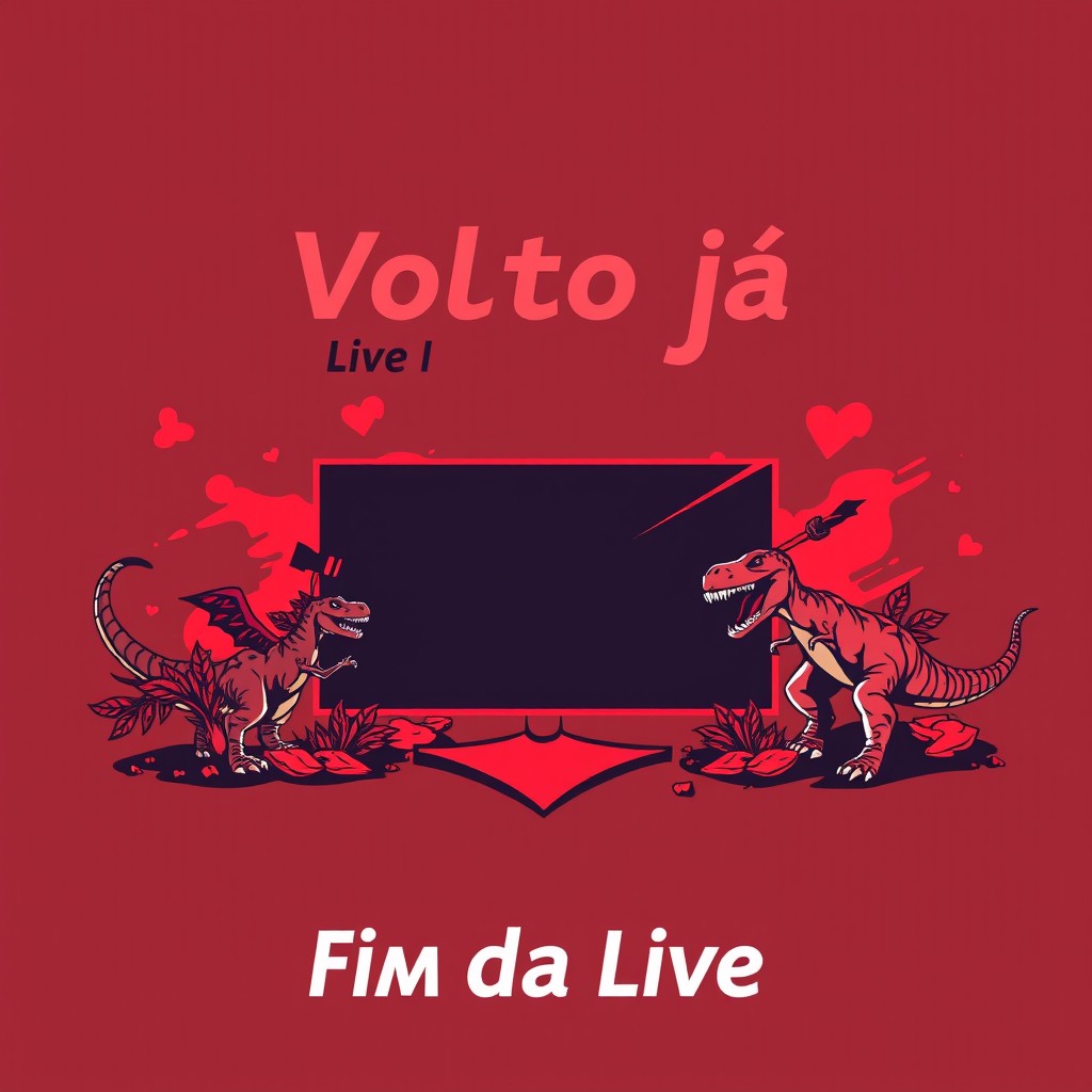 Overlay para stream com tema de dinossauros e gamer, predominando a cor vermelha