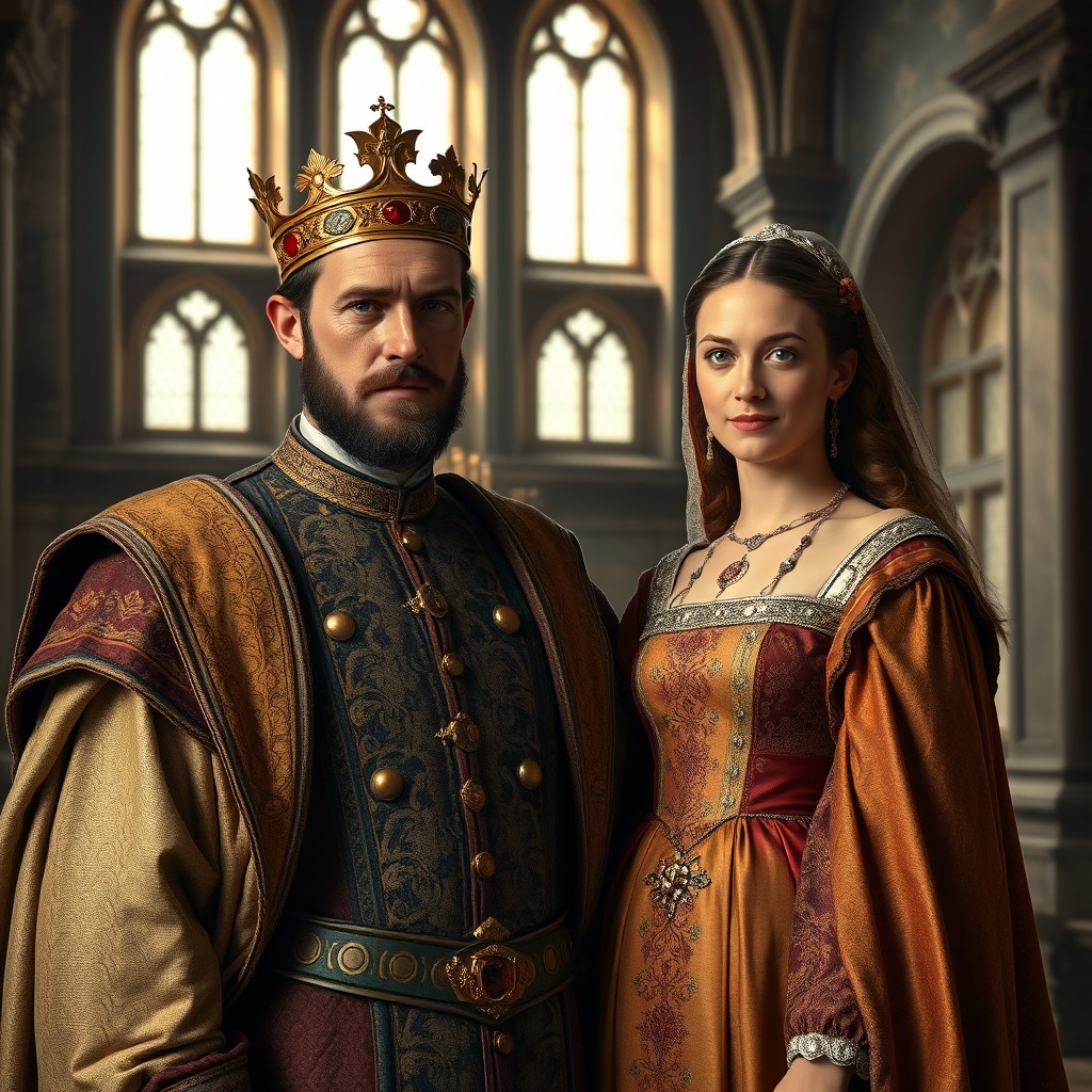A photorealistic depiction of Louis the Blind, the Holy Roman Emperor, alongside his wife Anna of Constantinople, daughter of Leo VI the Wise
