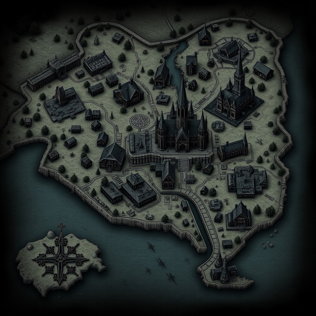 A detailed, realistic map for a Vampire: The Masquerade campaign set in Larvik, Norway