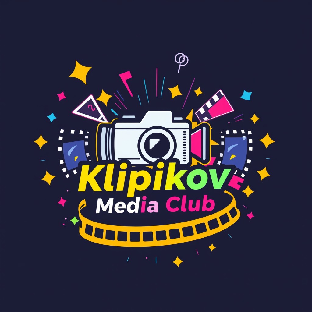 A vibrant and creative t-shirt design for a media production company named 'Klipikov Media Club'