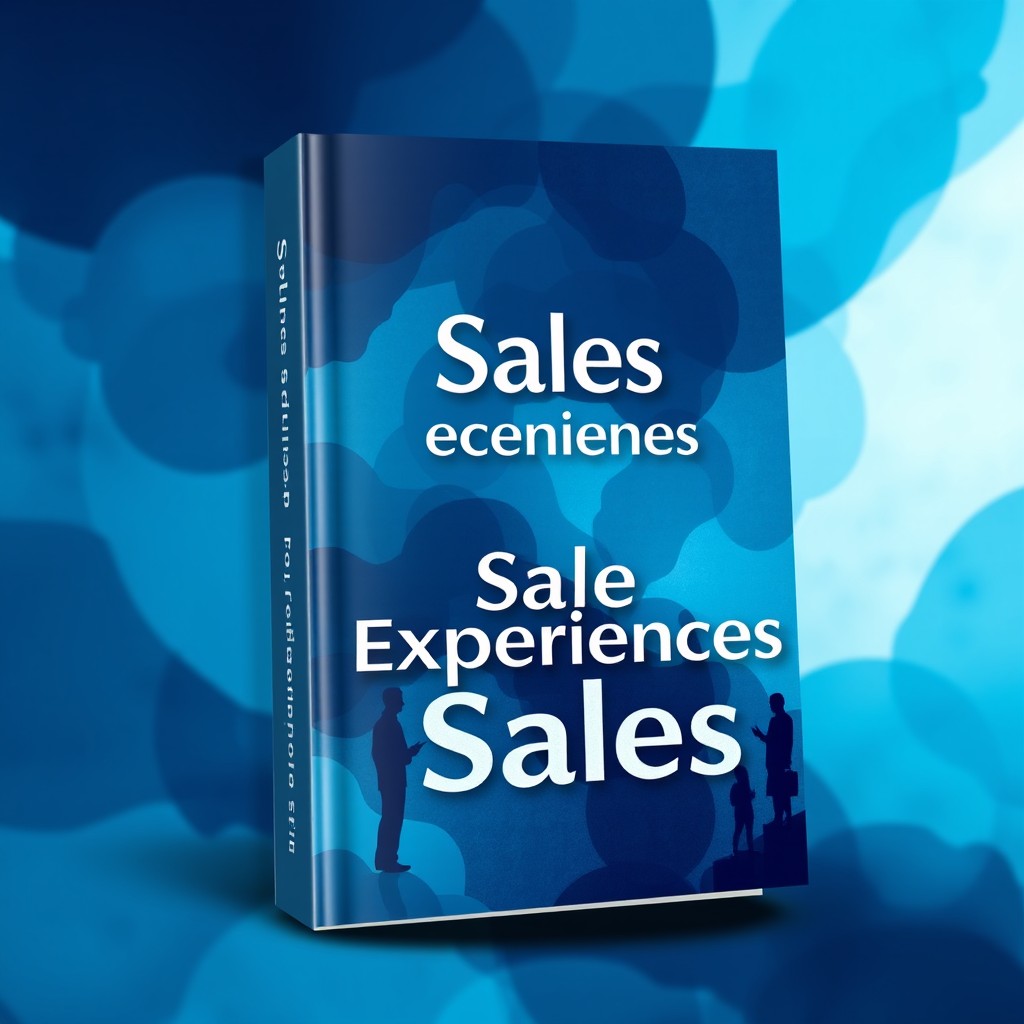 A captivating book cover design featuring an abstract representation of sales experiences, primarily in shades of blue