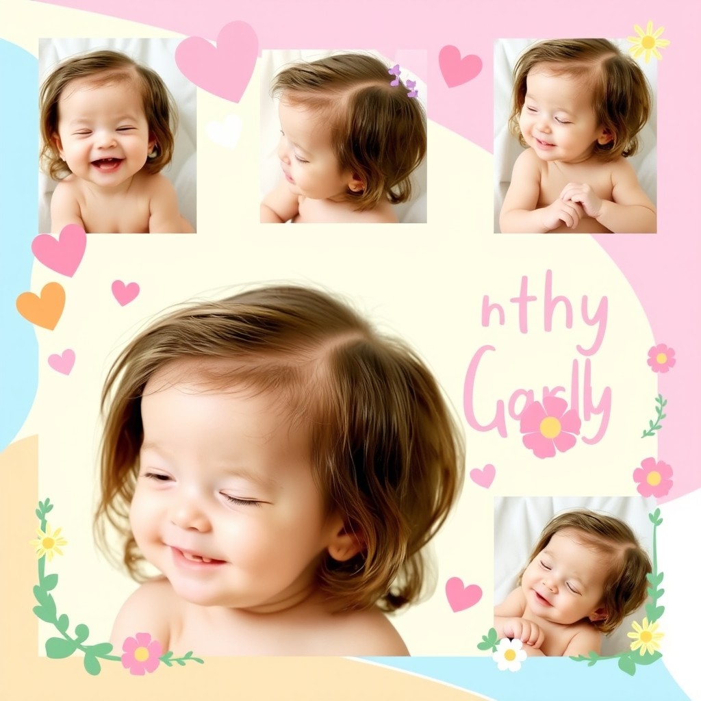 A beautiful collage featuring a 4-month-old baby girl with soft brown hair