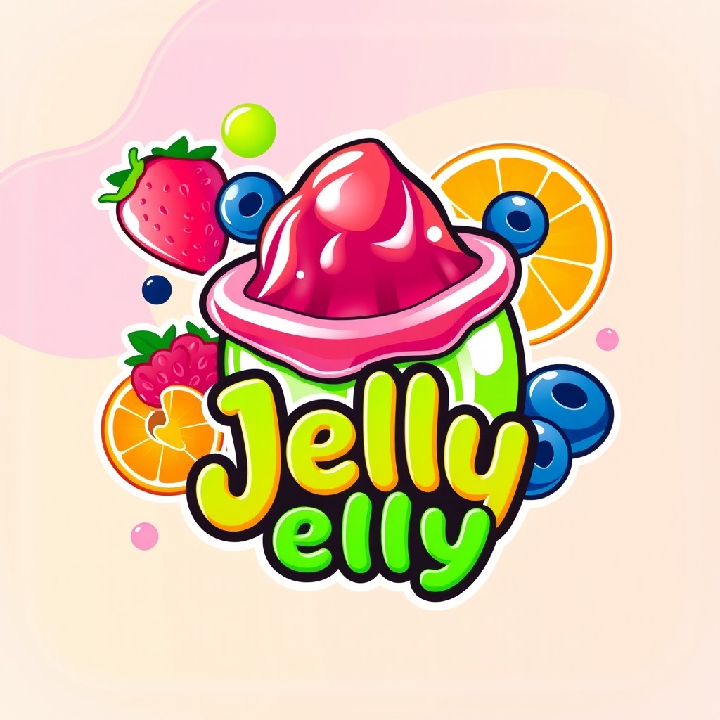 A colorful and vibrant logo for a jelly brand, featuring playful, gelatin-like textures and shapes