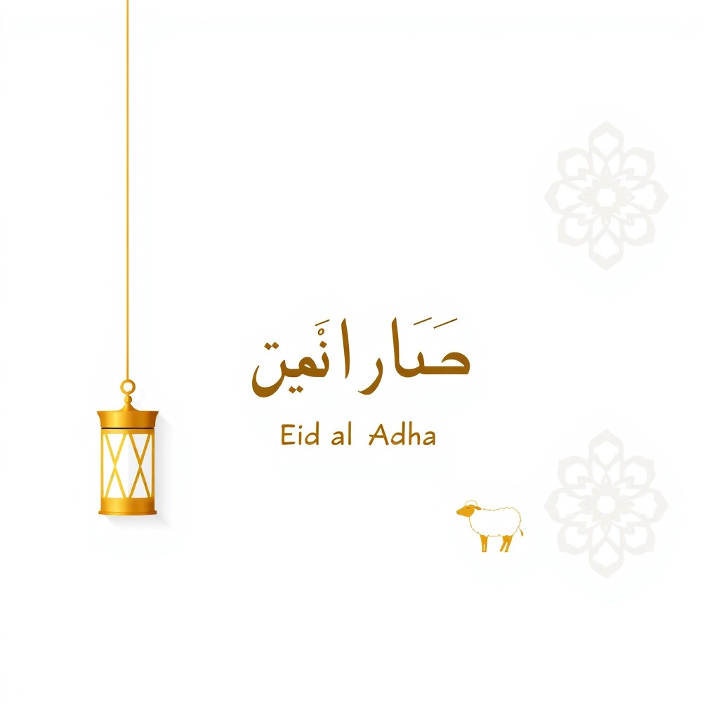 A modern and minimalistic Eid al-Adha greeting card featuring a clean white background