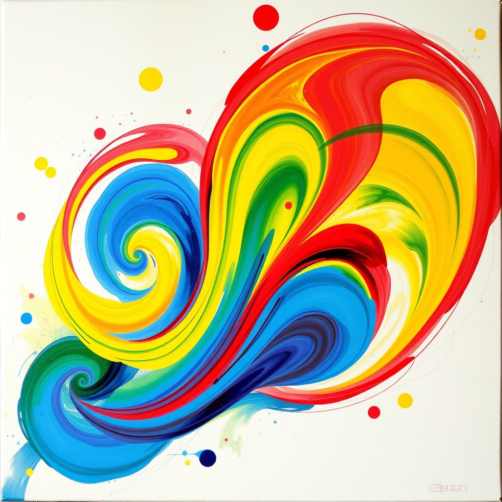 A vibrant and colorful abstract painting that captures the essence of joy and creativity