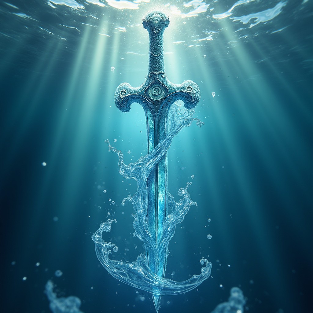 A mesmerizing design featuring intricate water sword symbols artistically blended into a stunning composition