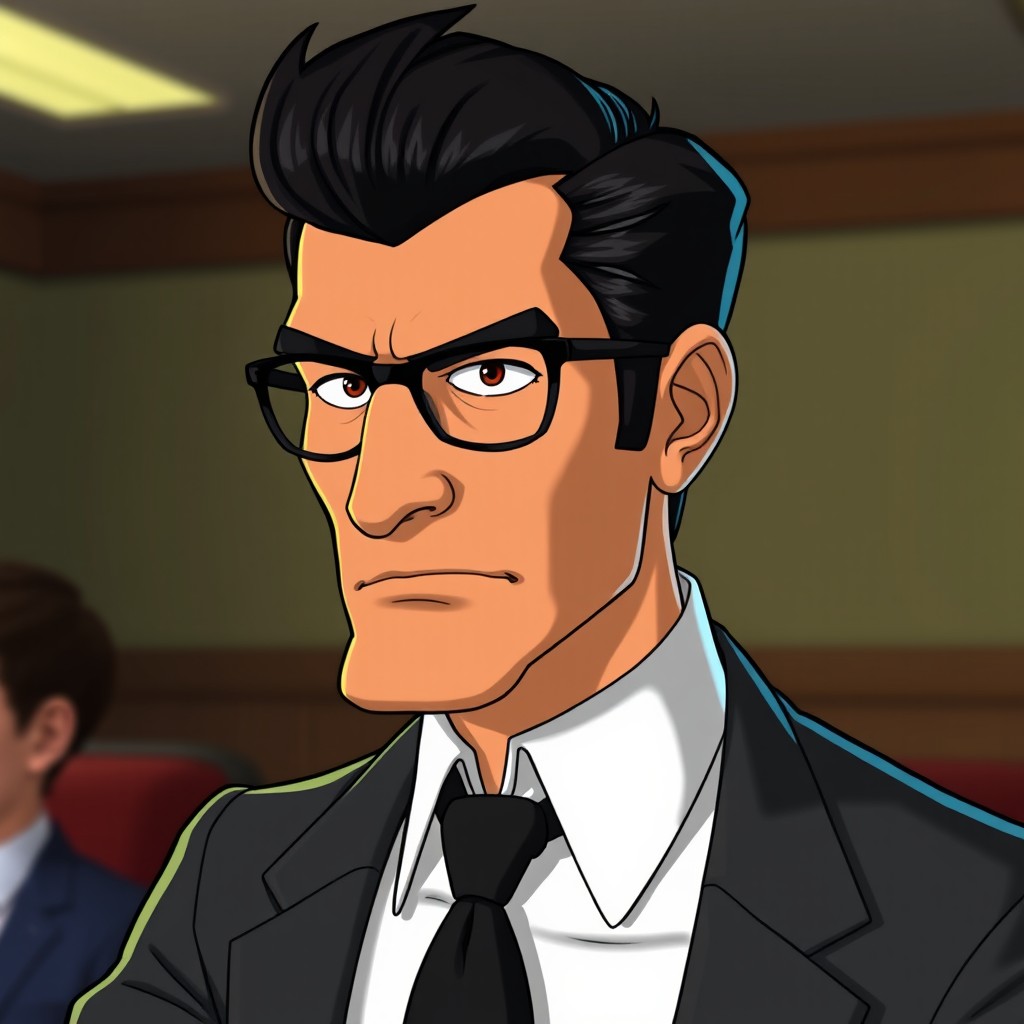 A highly detailed, realistic depiction of a character from the animated series 'Archer', specifically focusing on the character's distinct features such as their signature hairstyle, facial expressions, and attire