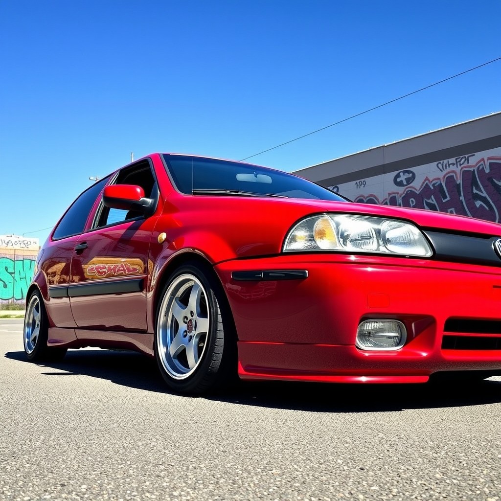 A lowered 1997 Fiat Palio, showcasing its sleek, sporty design