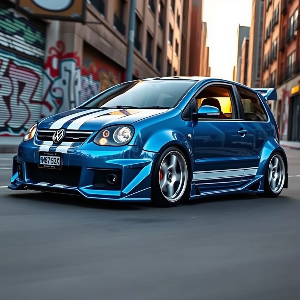 A modified Volkswagen Spacefox featuring a sleek, custom body kit