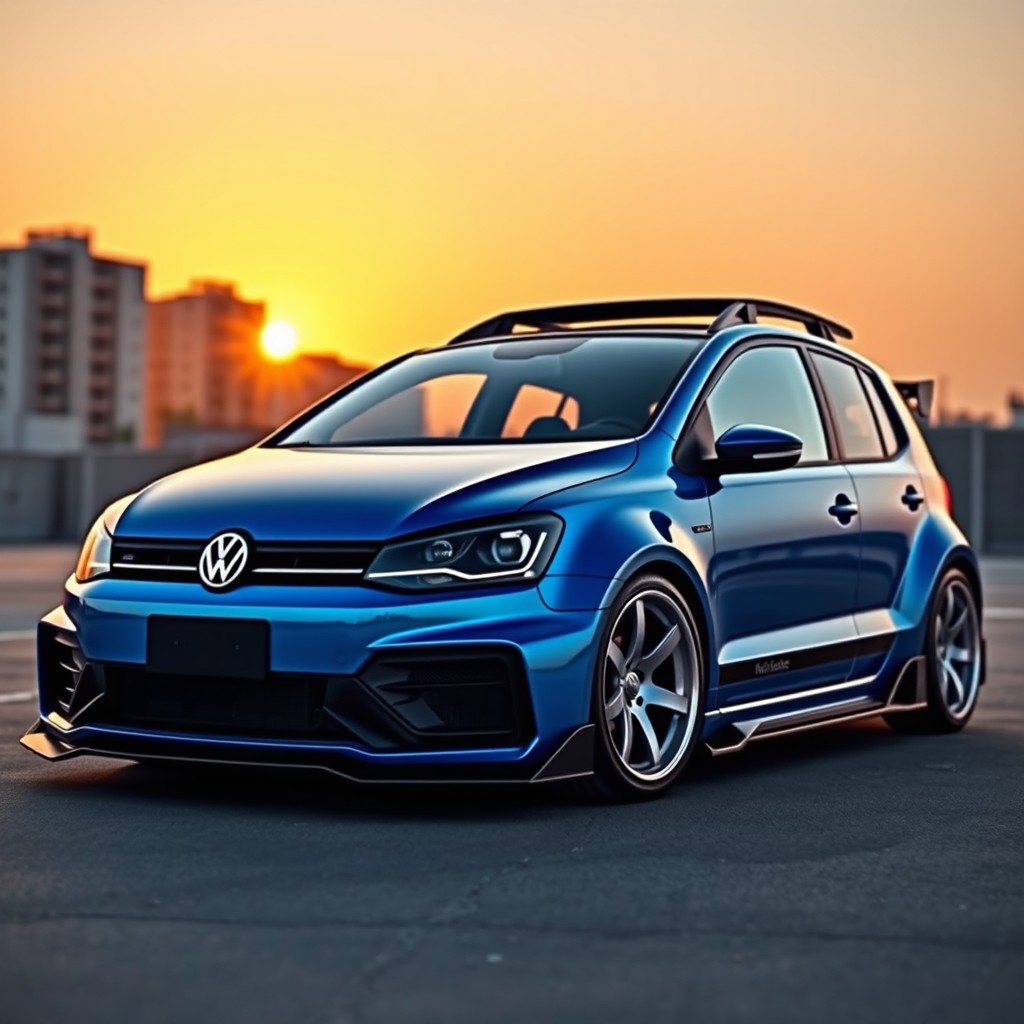 A stunning Volkswagen Spacefox modified with an aggressive body kit, featuring sleek lines, widened wheel arches, and a sporty front bumper