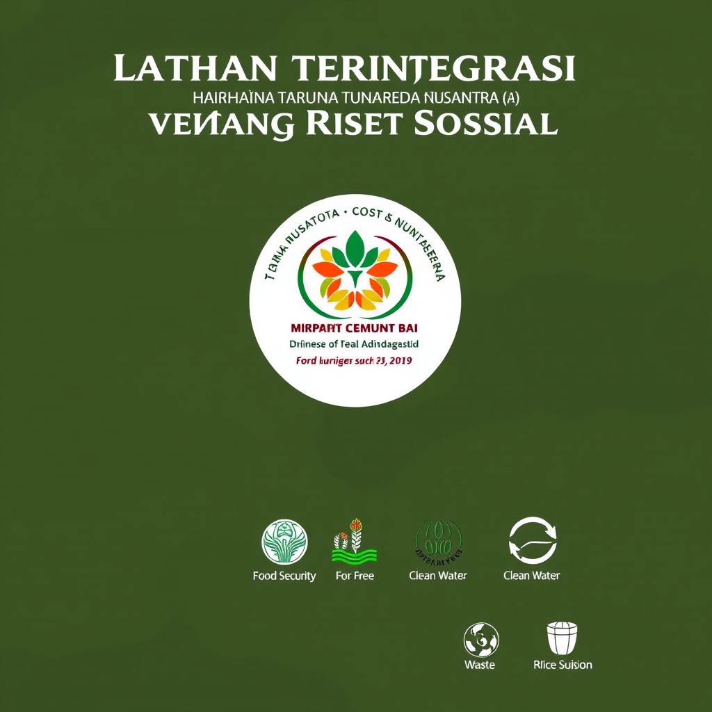 A book cover design featuring a military green background with a central logo representing the theme of 'Latihan Terintegrasi Taruna Wreda Nusantara tentang Riset Sosial'