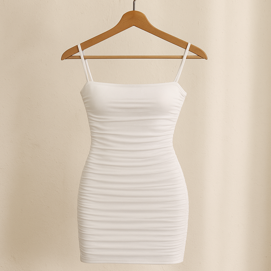 Can you please design a realistic and natural-looking dress based on the photo I’ll send you? I want it to be placed in the same background I’ll provide — hanging on the clothing rack that’s already there. Please don’t change or alter anything in the background. Just create the dress and hang it on the rack while keeping everything else untouched and realistic in same my picture background