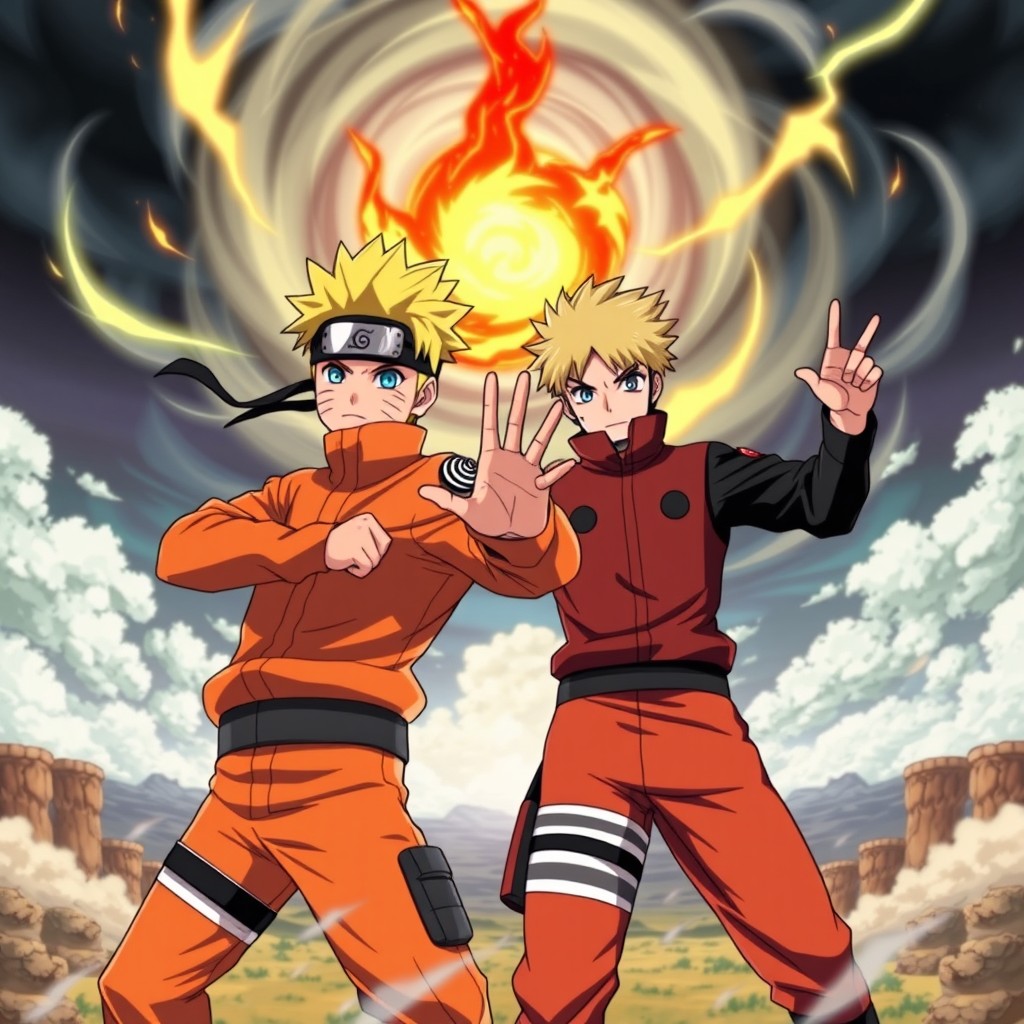 A thrilling crossover scene featuring characters from Naruto and Jujutsu Kaisen
