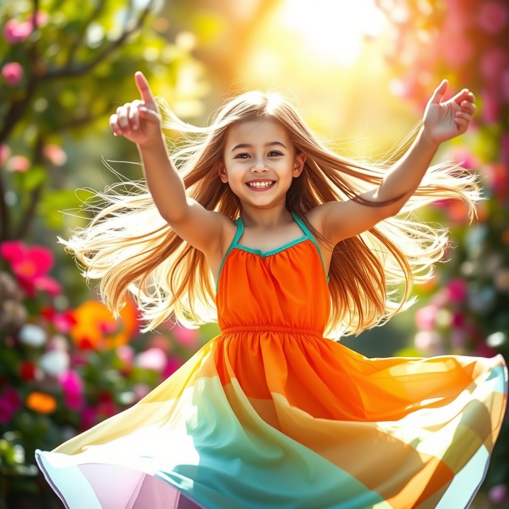 A cheerful girl dancing joyfully in a vibrant atmosphere