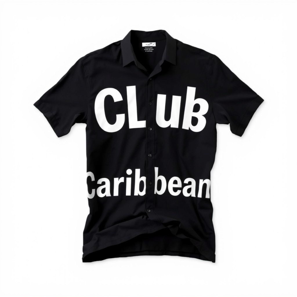 A stylish black shirt featuring bold white lettering that says 'Club Caribbean' in a modern, eye-catching font