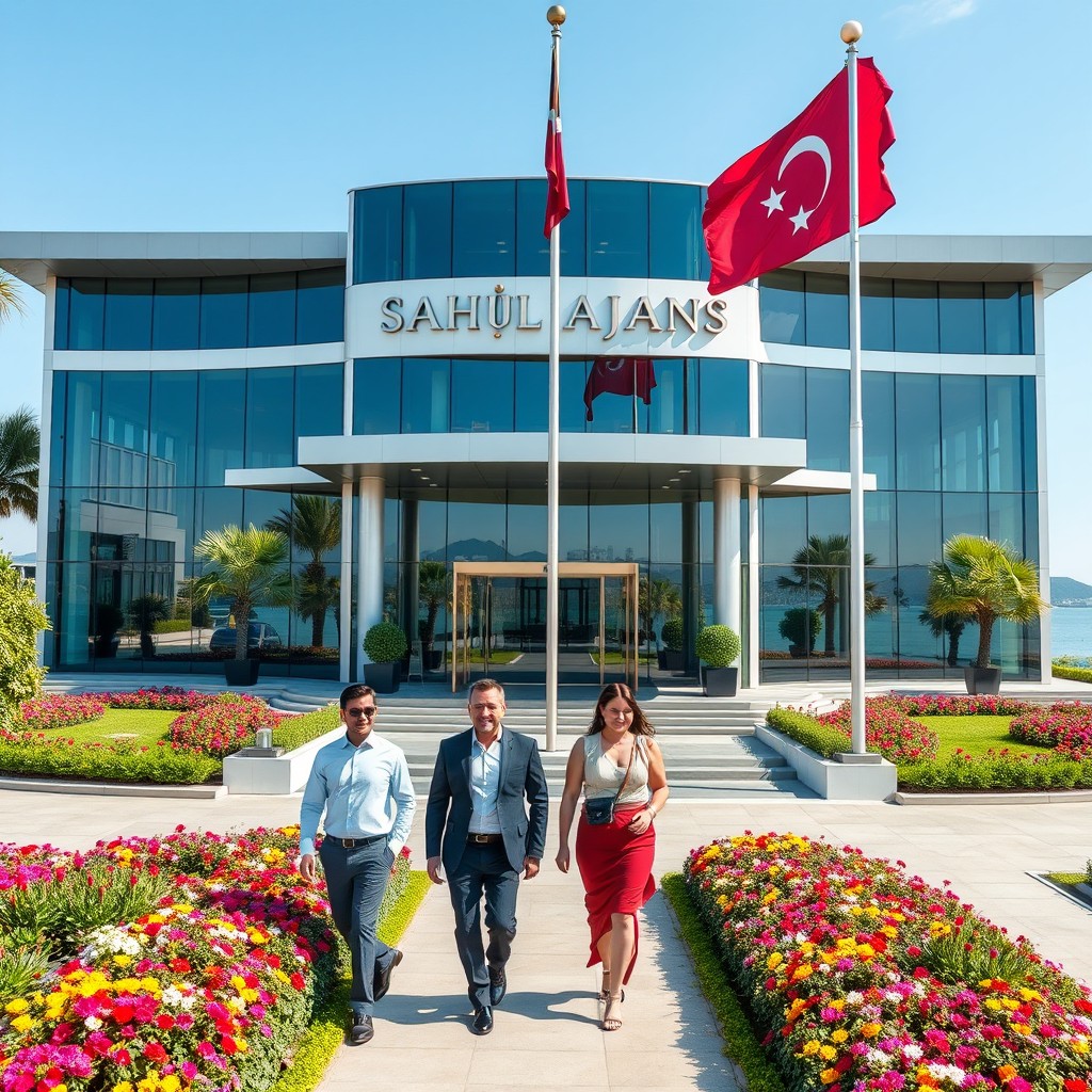 A stunning agency building named SAHİL AJANS, located right by the sea