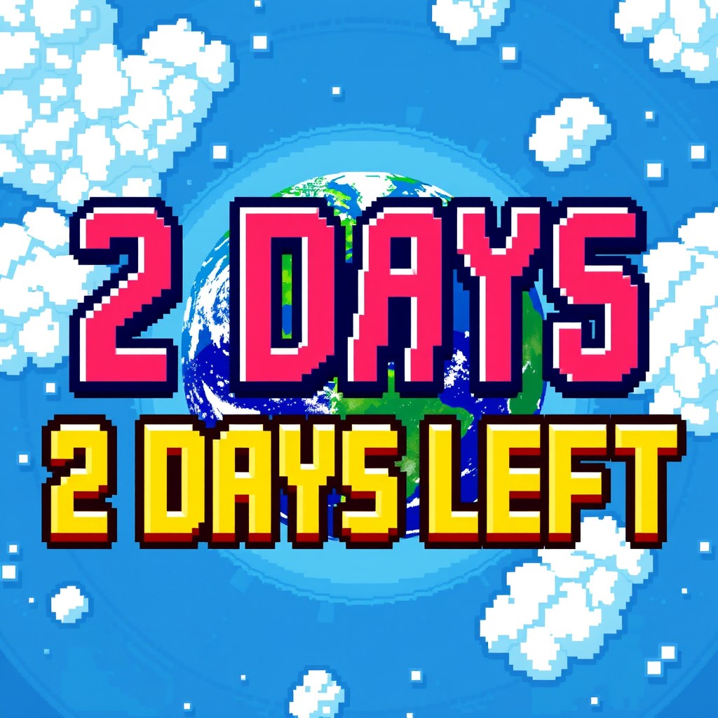 A pixel art design featuring the text '2 Days Left' prominently displayed in a bold, colorful font
