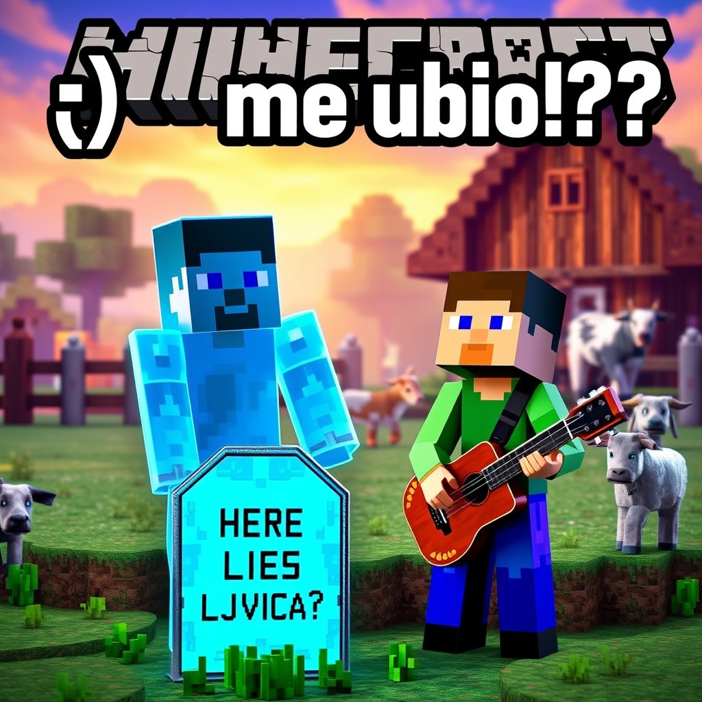 A vibrant and cinematic Minecraft-style YouTube thumbnail featuring two male 'Steve' characters