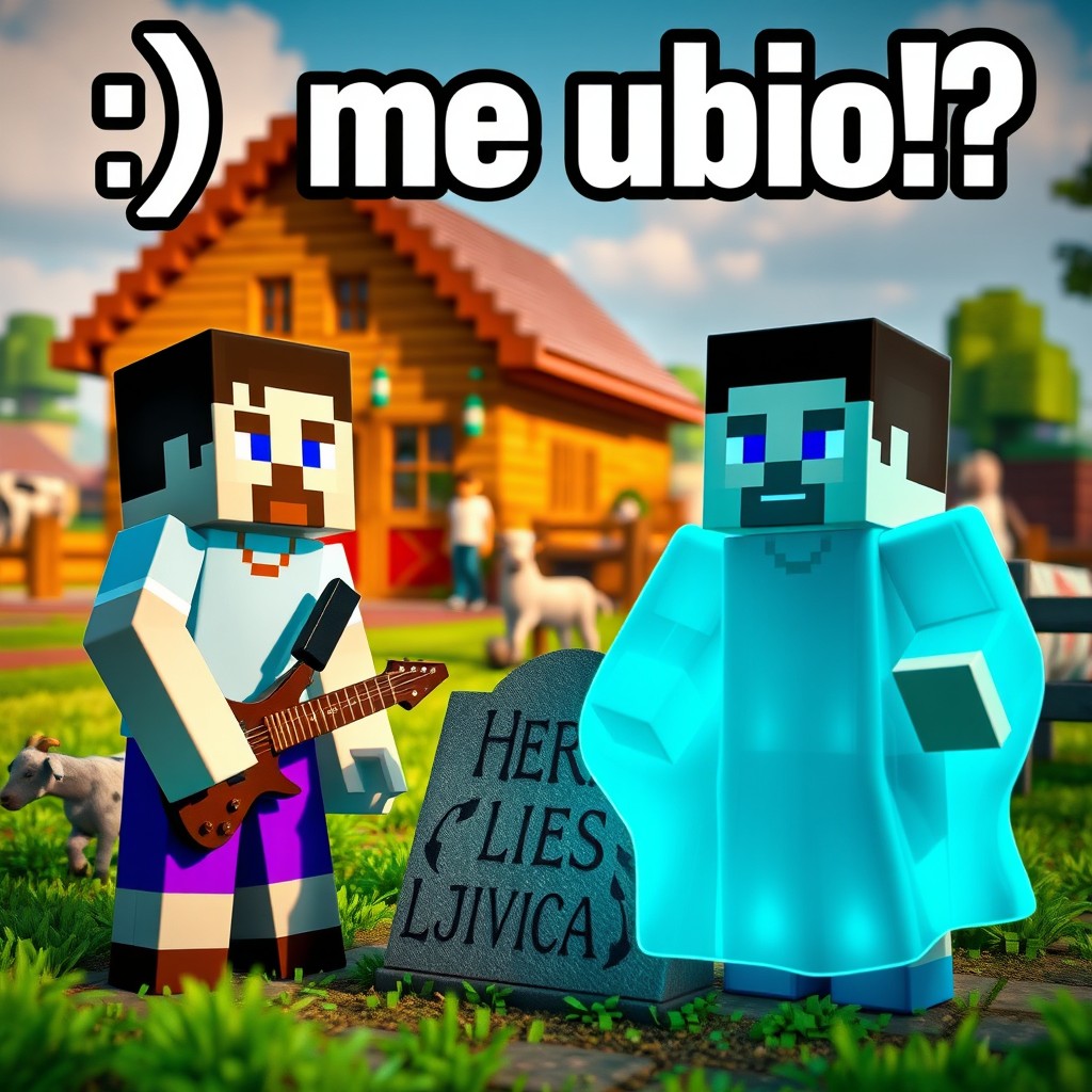 A vibrant and cinematic Minecraft-style YouTube thumbnail featuring two male 'Steve' characters