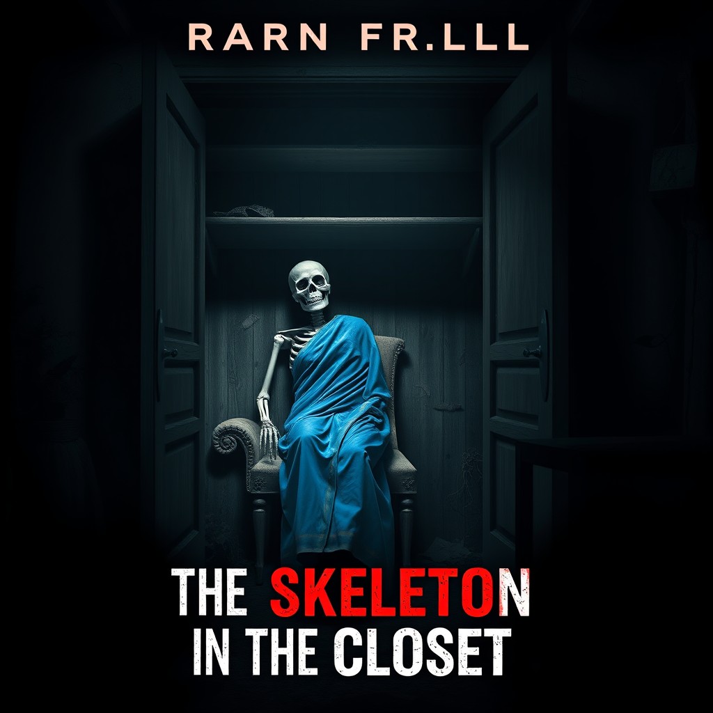 A noir-themed book cover for a crime thriller titled 'The Skeleton in the Closet'