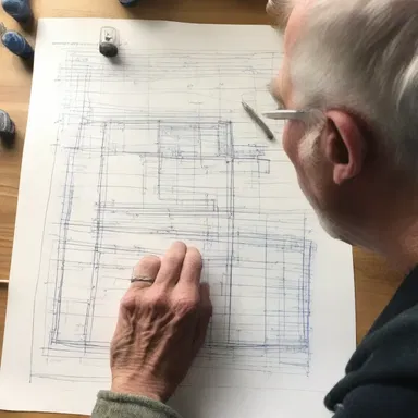 The contriver skillfully sketches out a detailed blueprint before starting a new sculpture.