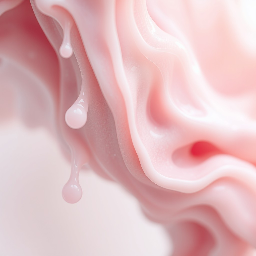 A close-up view of an artistic representation of vaginal discharge, emphasizing fluidity and texture