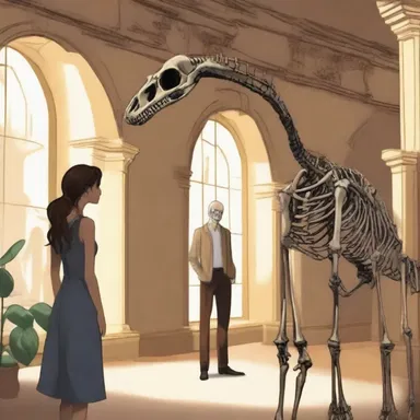 In a romantic scene in the novel, the main characters visit a museum and admire the skeleton of a compsognathus together.