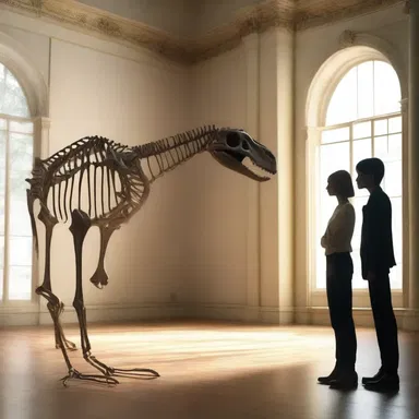 In a romantic scene in the novel, the main characters visit a museum and admire the skeleton of a compsognathus together.