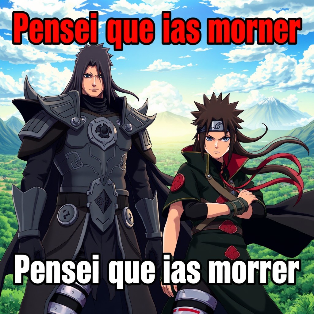 An epic scene from the Naruto anime featuring the characters Madara Uchiha and Izuna Uchiha in a dramatic pose