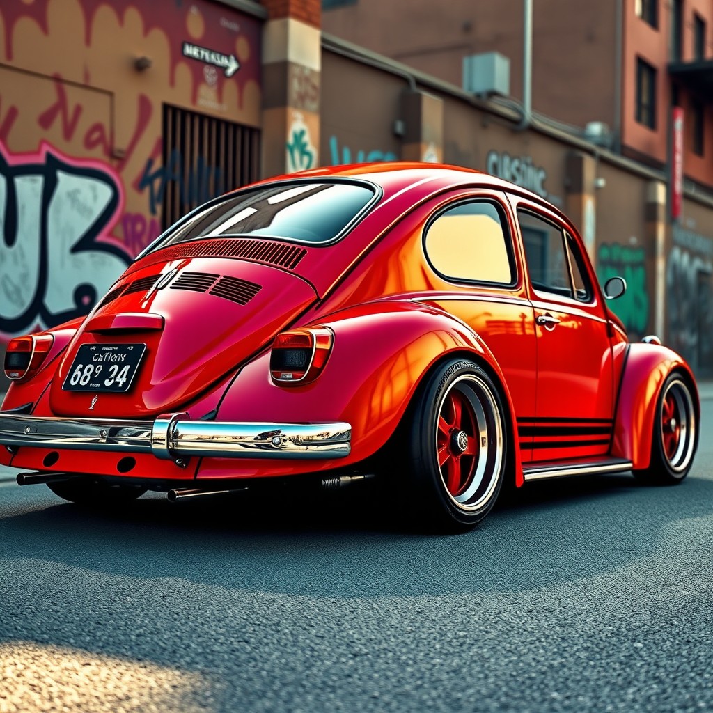 A vibrant and detailed image of a modified Volkswagen Beetle (Fusca) with a turbocharger