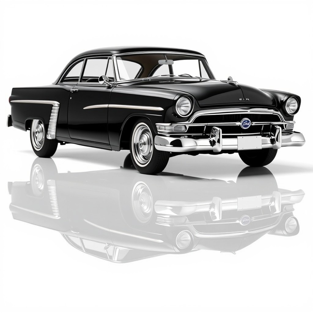 A classic black retro Ford car, featuring sleek lines and iconic design elements from the vintage era, placed on a transparent background to emphasize the vehicle's elegance and charm
