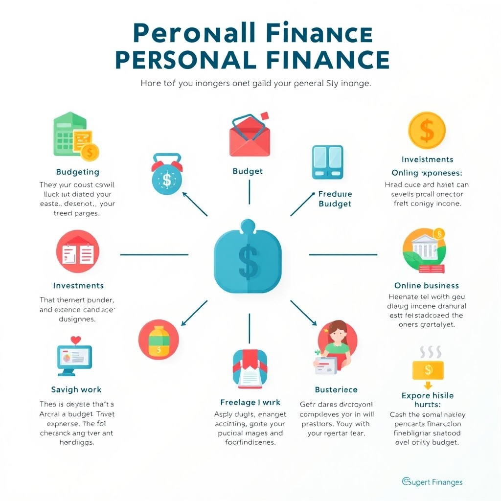 A visually engaging infographic illustrating personal finance concepts and various methods for generating extra income