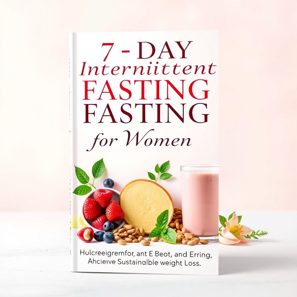 A stylish and eye-catching book cover for '7-Day Intermittent Fasting Plan for Women: Balance Hormones, Boost Energy, and Achieve Sustainable Weight Loss'