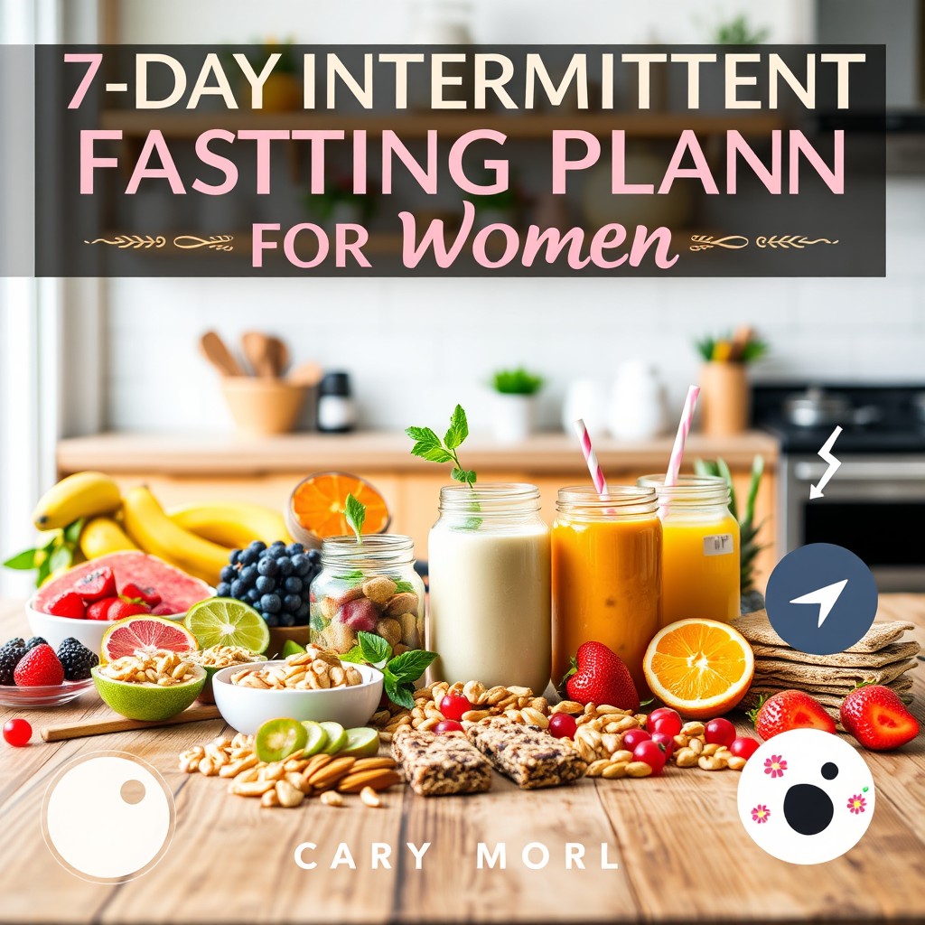 A captivating book cover design for '7-Day Intermittent Fasting Plan for Women: Balance Hormones, Boost Energy, and Achieve Sustainable Weight Loss'